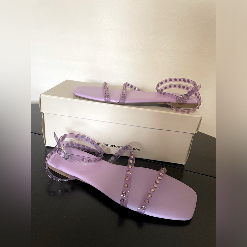 Marc Fisher FONOO Jelly Crystal Ankle Strap Sandals, Purple, Sz 9, New in Box!